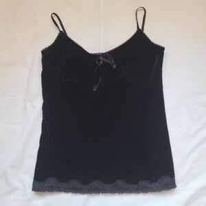 Old Navy Perfect Fit Black Velvet Lace Trim Cami Top XS